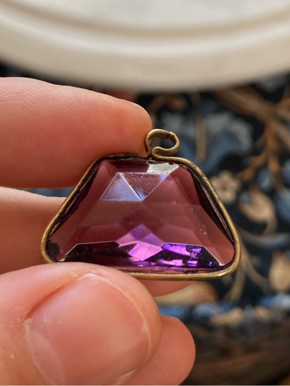 Antique Faceted Amethyst Glass Fob Pendant